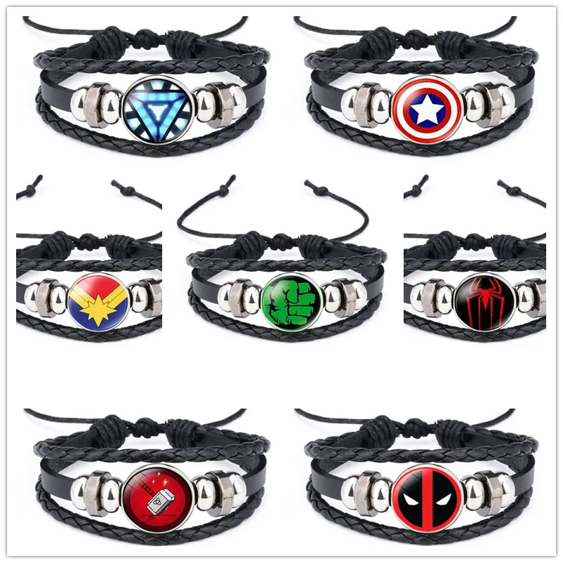 The Avengers Bracelet Spider Man Deadpool Iron Man Figurine Leather Wristband Size Adjustable Gift Toy For Children