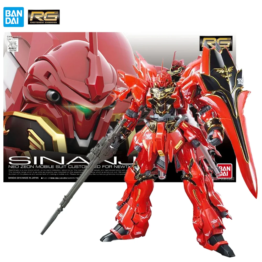 

In Stock Bandai Original Gundam RG 1/144 MSN-06S Sinanju Assembled Machine Anime Action Movie Model Figure Toy Gifts for Boy