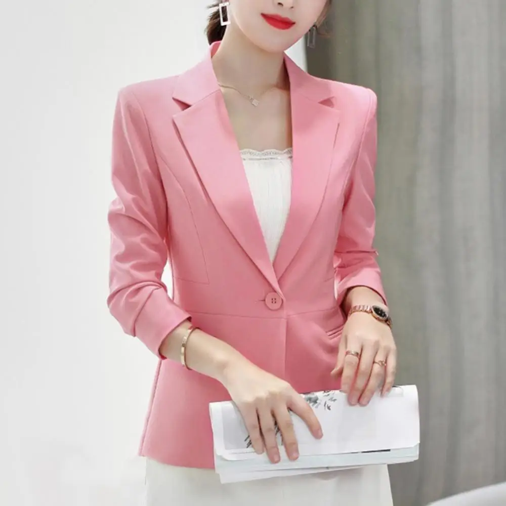 Blazer lengan panjang wanita, Blazer Luaran satu kancing polos ramping kasual Vestes