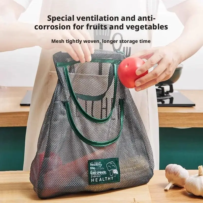 Reusable Storage Bags Kitchen Hanging Mesh Bag Home Fruit And Vegetable Storage Net Bag For Ginger Garlic Potatoes Onions
