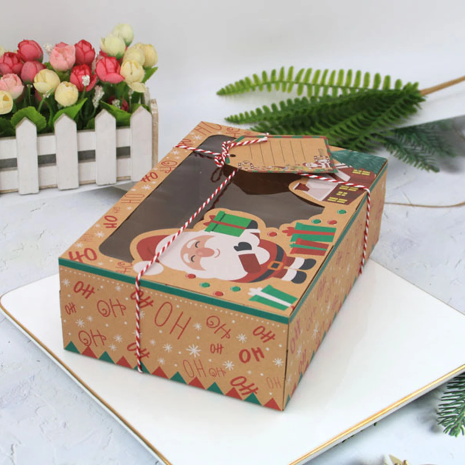 Christmas Paper Cookie Boxes Convenient to Use with Ribbons and Gift Tags Bakery Treat Boxes Suitable for Store Homemade Macaron