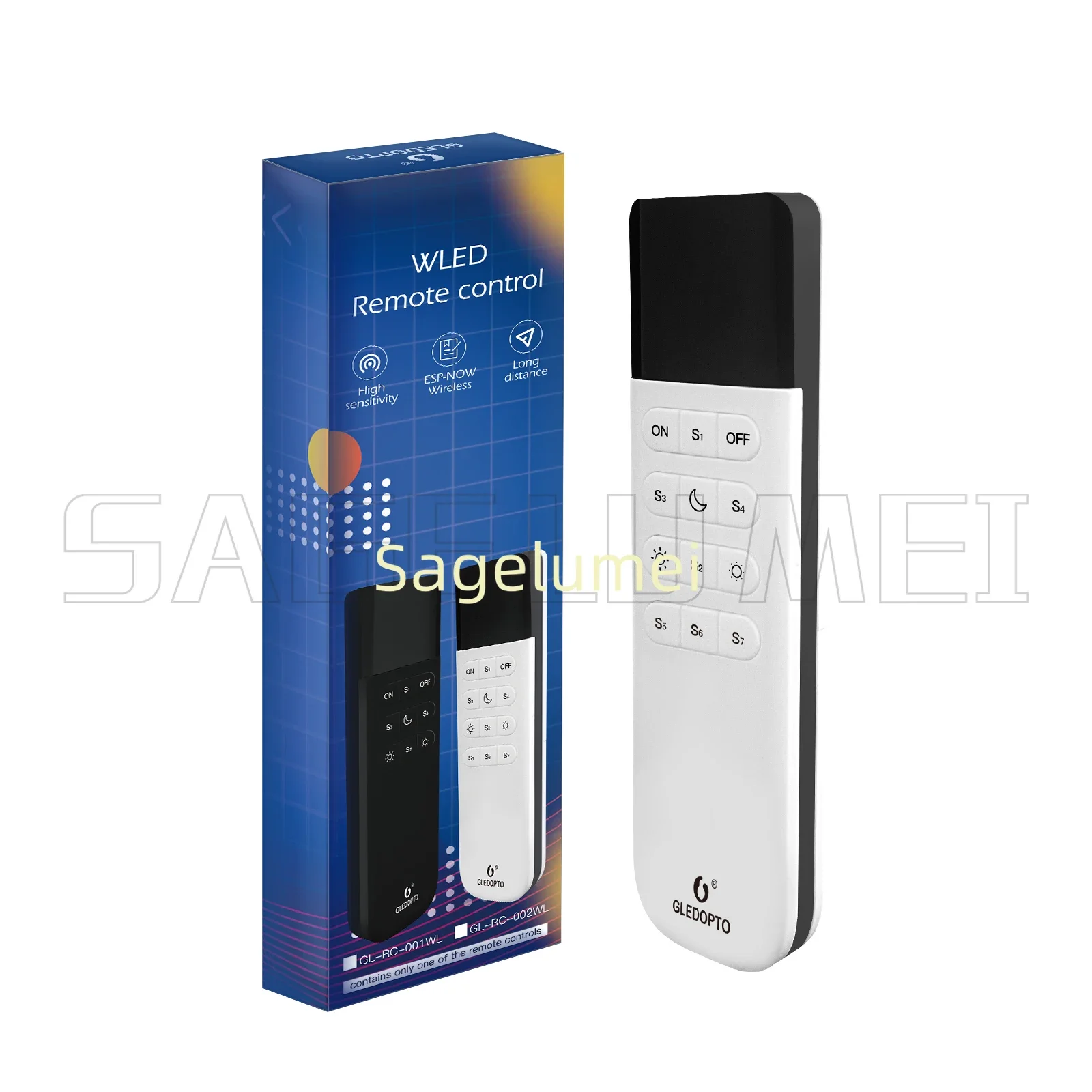 WLED Remote GLEDOPTO Control ESP Now 7 Group Preset Scenes 2.4GHz WiFi Wireless 50M Distance On OFF Dimmable Brightness Adjust