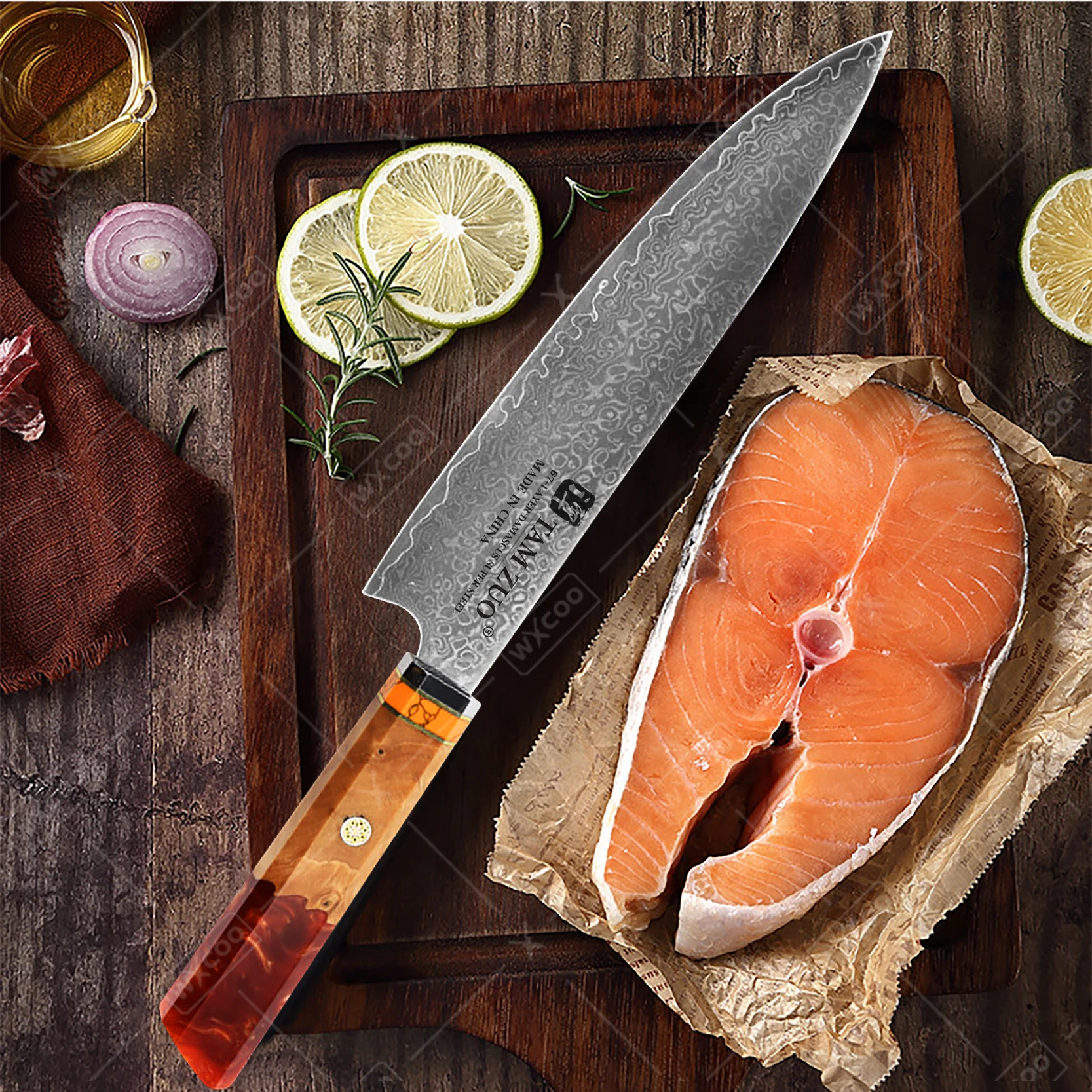 

TAMZUO Kitchen Knife Damascus Chef Cleaver Kitchen Knives Accessories For Meat Vegetables Fish Professional Chef Knife