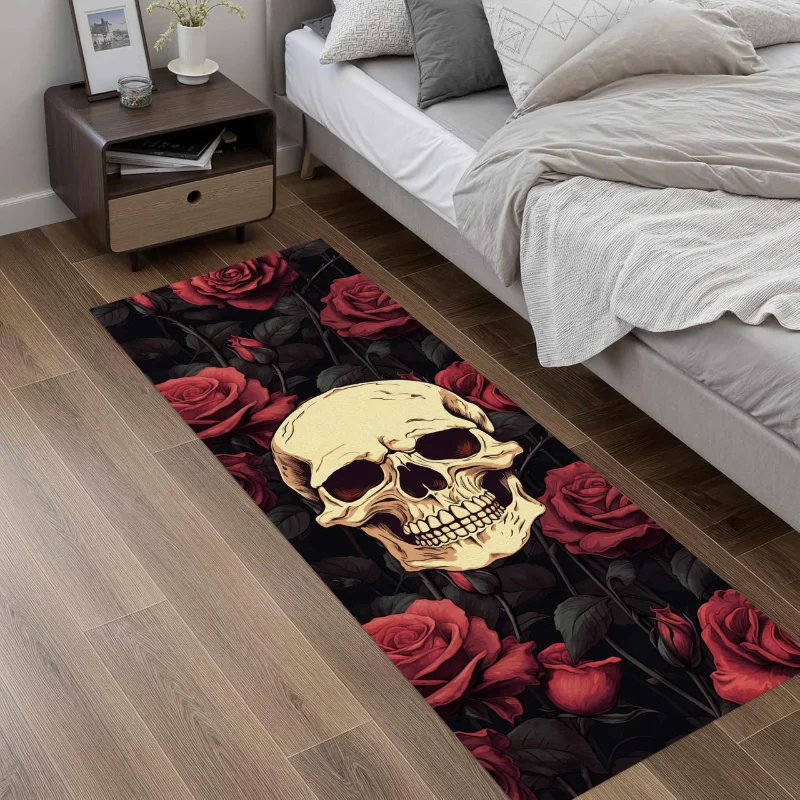 VIKAMA Gothic Skeleton Runner Rug Non Slip Durable Entrance Hall Floor Mat Living Room Side Area Rug Halloween Home Decor