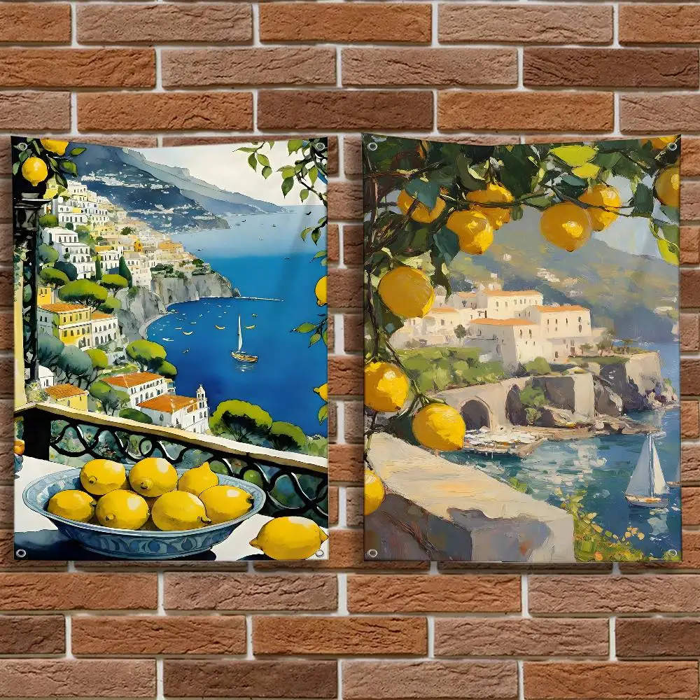 European Amalfi Coast Lemon Suitable for camping carnivals parties and gatherings Flag Polyester Digital Printing Banner Decor