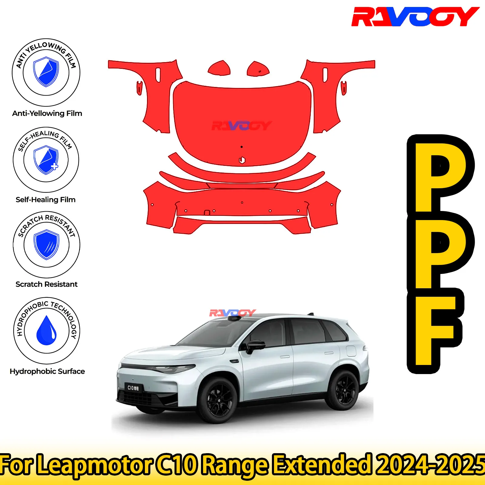 

Для Leapmotor C10 Range Extended 2024-2025 глянцевая матовая черная предварительно вырезанная передняя защитная пленка PPF комплект