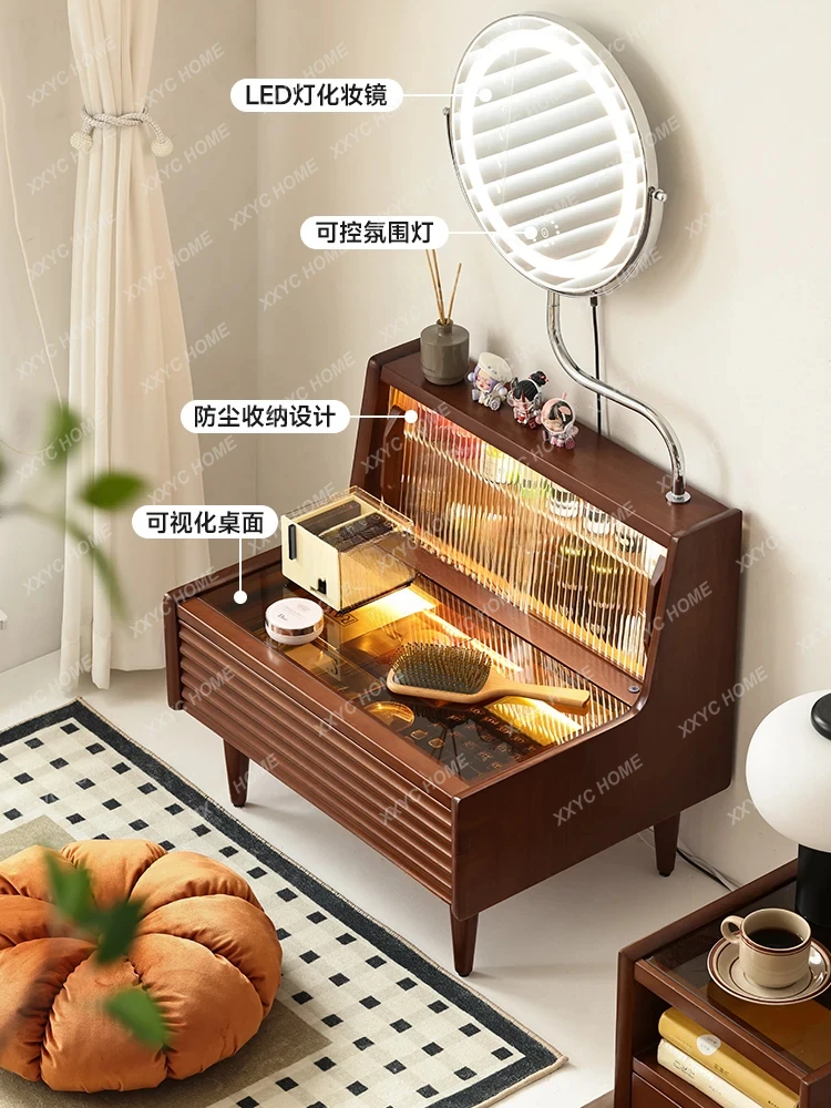 Retro Bay Window Dresser Bedroom Solid Wood Small Makeup Table