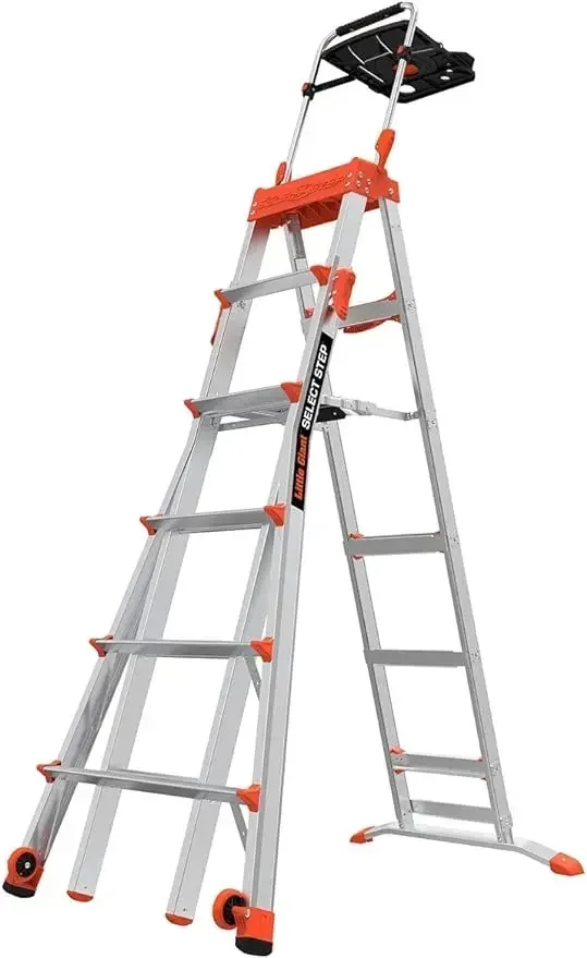 Kleine gigantische ladders, selecteertrede, 6-10 voet, trap, aluminium, type 1A, gewicht 300 lbs, 15109-001