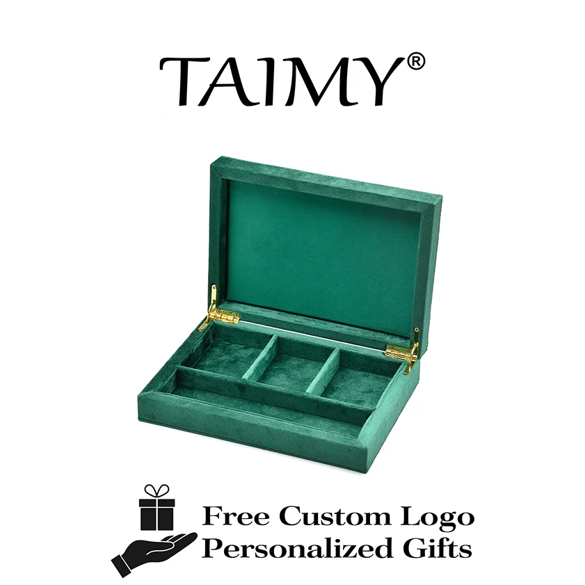 TAIMY Personalized Logo Velvet Jewelry Box Magnetic Switch Necklace Storage Jewellery Box With Four Compartments For Organizing