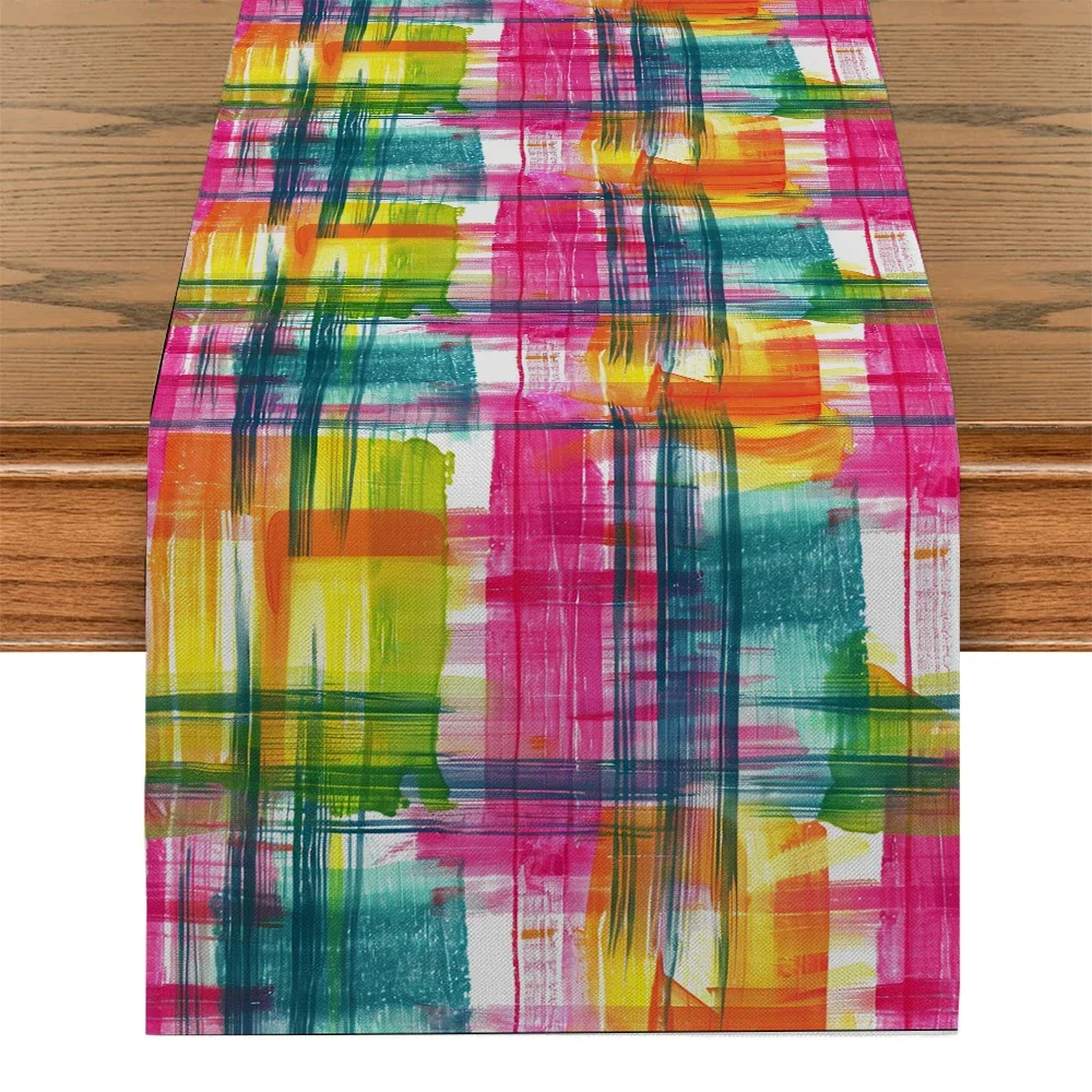 Watercolor Style Table Runner Colorful Line Tablecloth Home Kitchen Living Room Holiday Party Tablecloth Rectangular Decoration