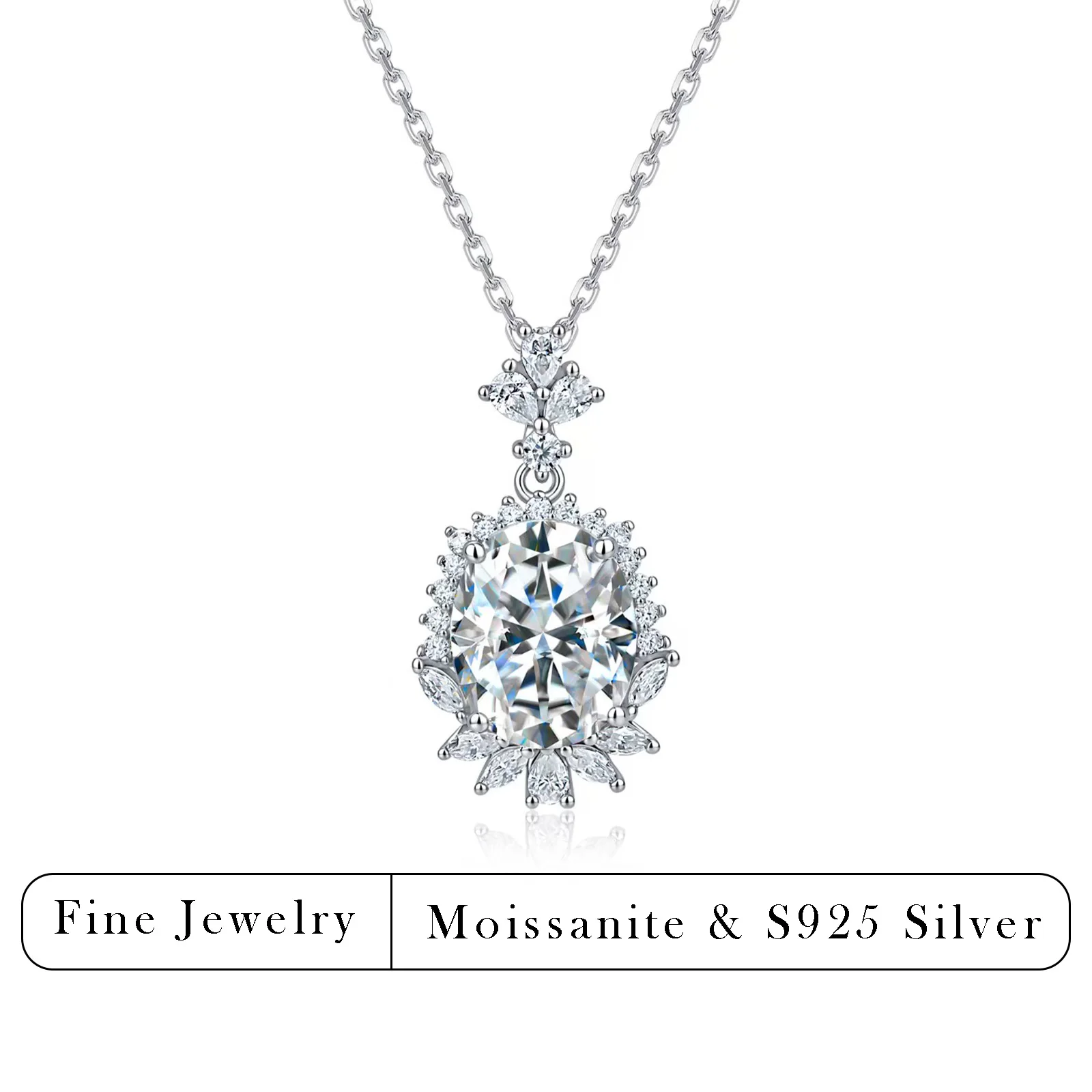 4.4CTW Oval Cut Moissanite Pendant Necklace S925 Sterling Silver Women Wedding Party Fine Jewelry Gift