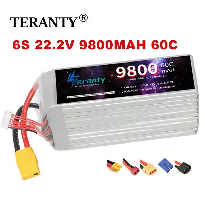

TERANTY 9800MAH 22.2V Battery 6S Larger Capacity For Drone RC Car FPV Boats With XT90 Connector 60C For Aircraft Airplane DeansT