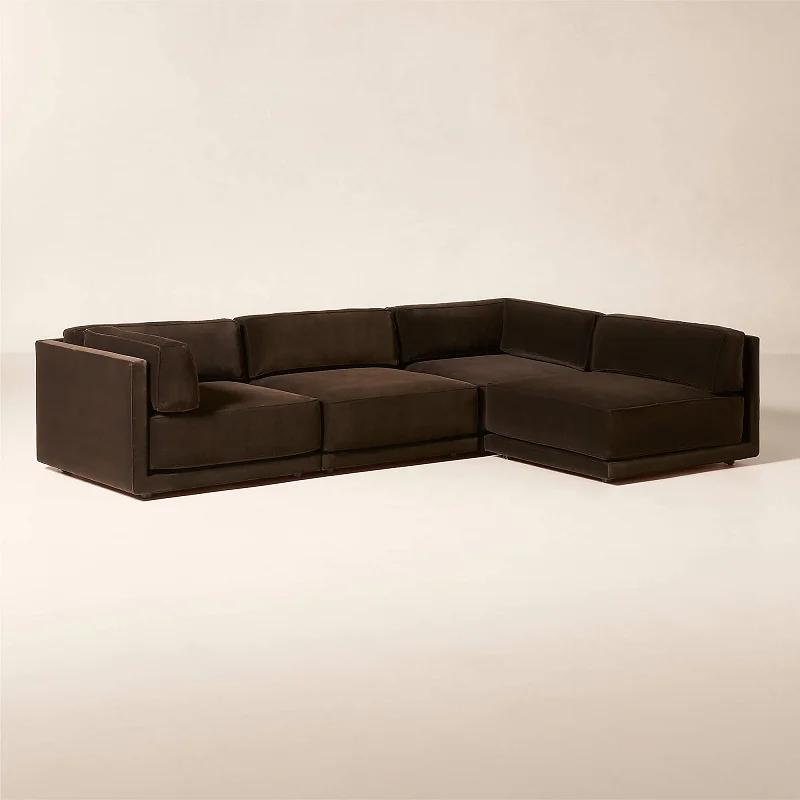 Modern design four-piece L-shaped dark brown velvet combination sofa, suitable for living room