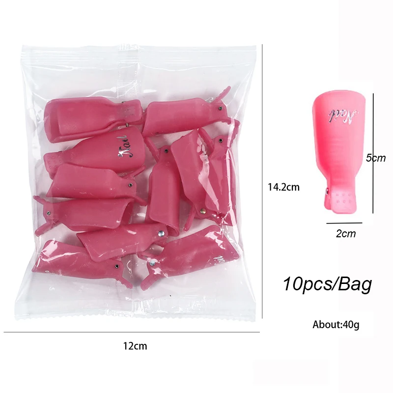 10pcs/bag Nail Acrylic Removal Clip for Remove UV LED Gel Polish Purple Pink Manicure Tools Nail Supplies for Professionals