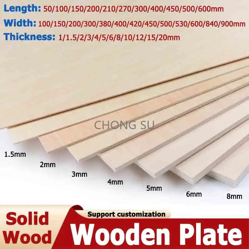 50-900mm Solid Wooden Plate Plywood Sheet Handmade Model DIY Thickness 1/1.5/2/3/4/5/6/7/10/12/15/20mm Width 100/200/300~600mm