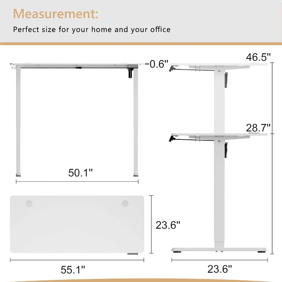 مكتب قائم كهربائي قابل للتعديل بارتفاع 55 × 24 مكتب كمبيوتر مع وحدة تحكم في الذاكرة لمحطة عمل المكتب المنزلي Erg