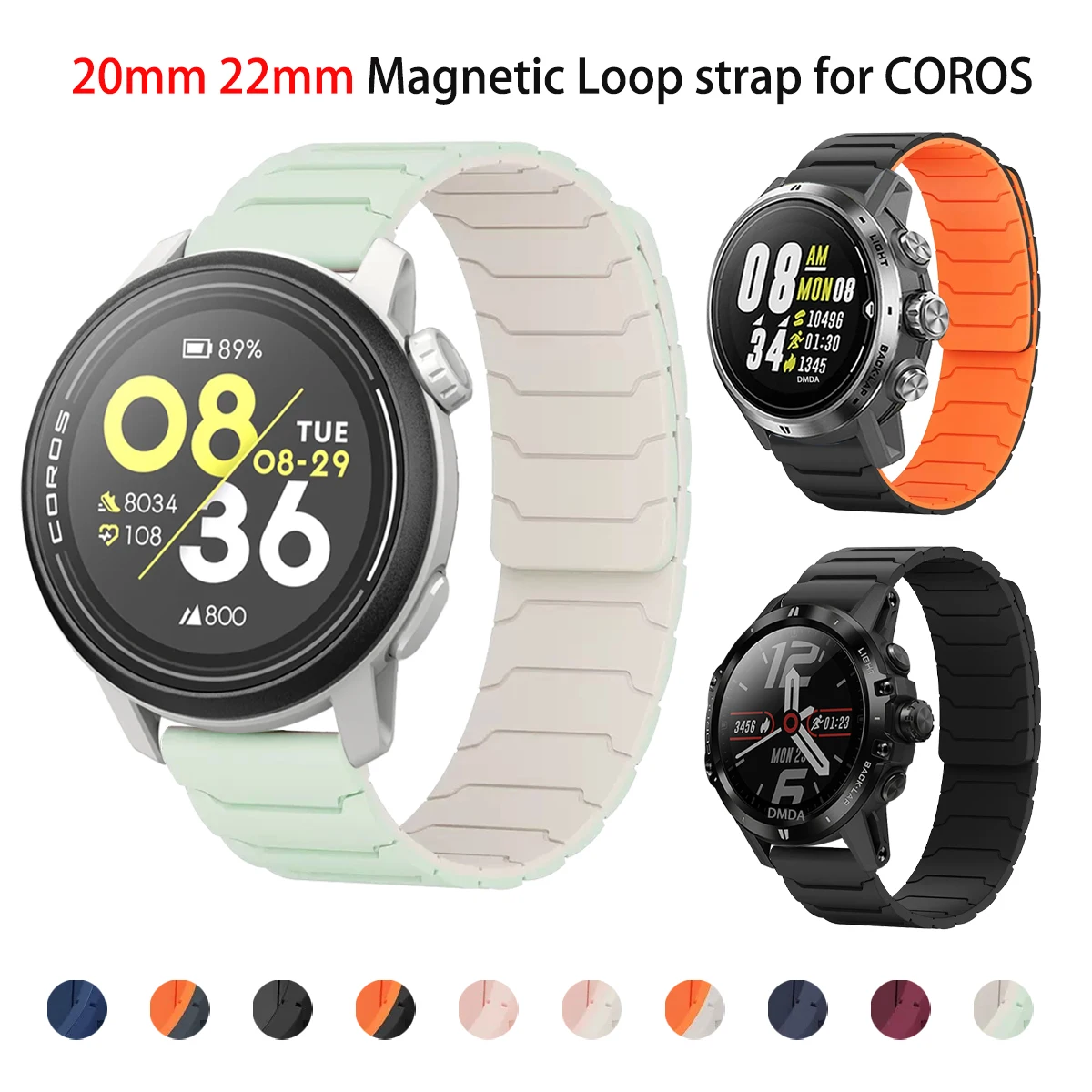 Магнитный силиконовый ремешок 20 мм 22 мм для COROS PACE 3 2, ремешок для COROS APEX 2 Pro/APEX 46 мм 42 мм, браслет, сменный ремешок для часов Correa