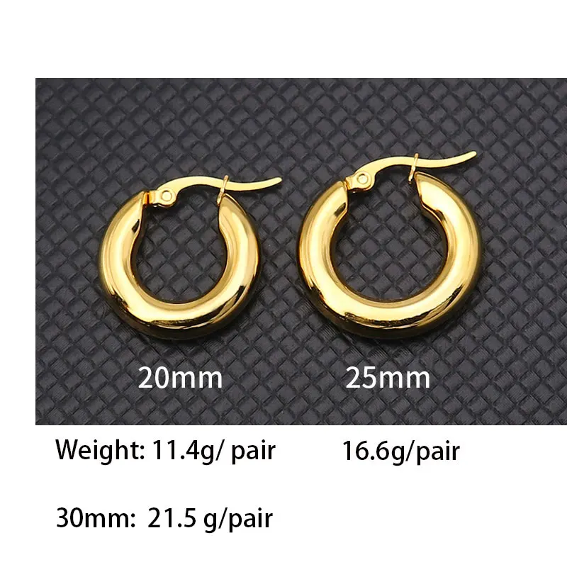 Surgical Steel Gold Color Tone Women Chunky Earrings Stainless Wives Round Smooth Thick Hoop Gift Fashion Jewelry 20mm/25mm