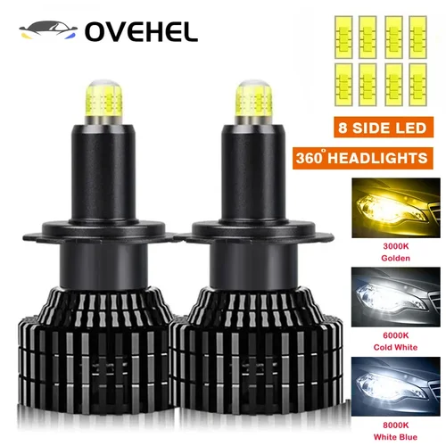 360 °   Bombilla LED para faros de coche H7, 8 lados, 26000LM, 100W, D1S, D2S, D4S, H1, H3, H11, H8, HB3, 9005, HB4, 9006, 9012 CSP, lámpara Led para automóvil, 6000K, 12V