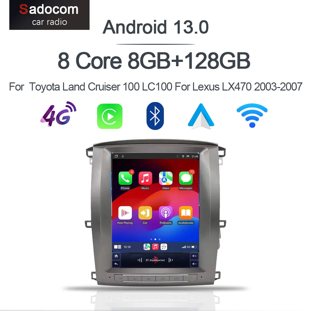 

Tesla Carplay 12.1" Android 13 multimedia 8GB+128GB Car Player GPS WIFI For Toyota Land Cruiser Prado 120/Lexus GX470 2002-2008