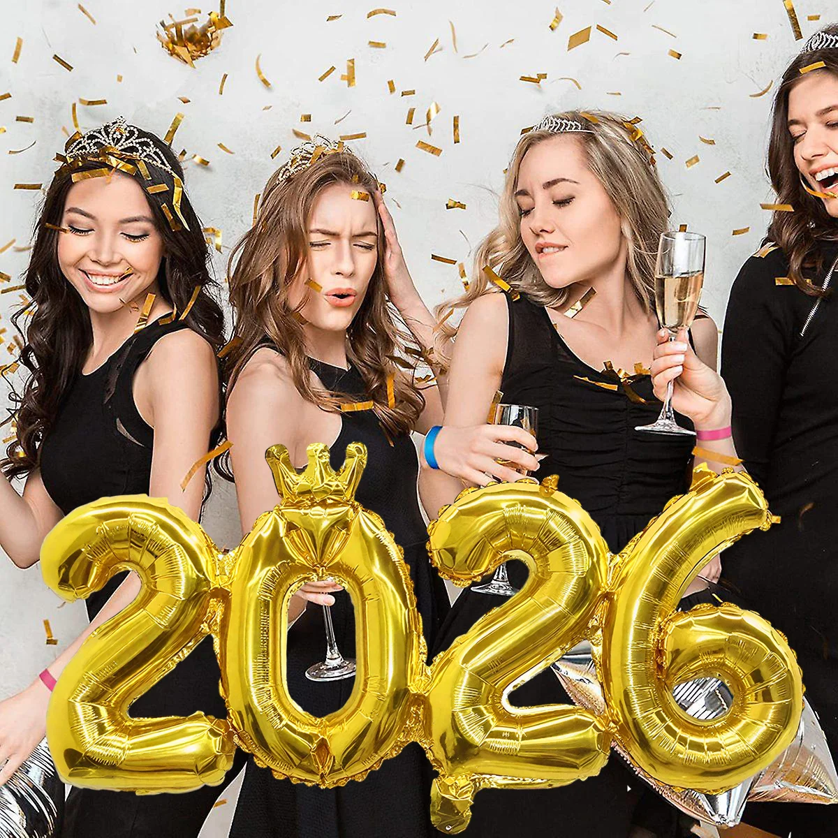 مجموعة واحدة من بالونات الذهبي المتصلة بأرقام 2026، مناسبة لترتيب ديكورات مشهد العام الجديد، زينة السنة الجديدة 2026 #5