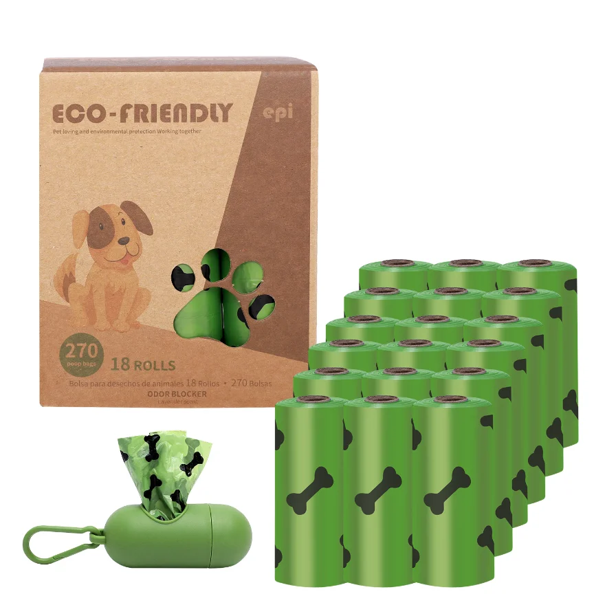 Biodegradable Eco-Friendly Dog Trash Bag Dispenser, Pet Poop Bags, Pet Cleaning Accessories, Outdoor Degradable, 18Rolls