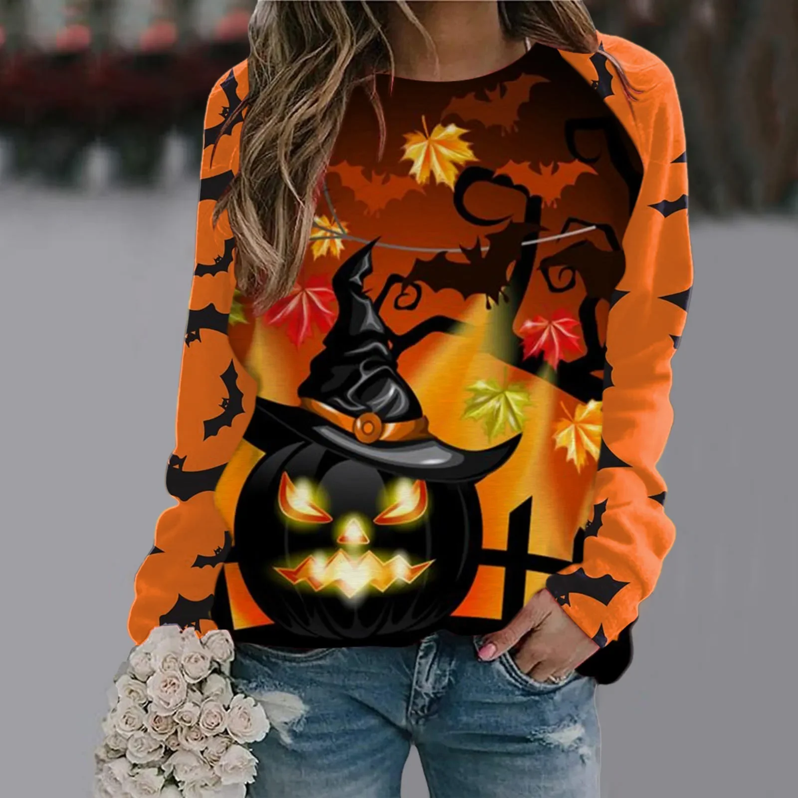 2023 moda Halloween maglietta a maniche lunghe felpa ragazza Harajuku abbigliamento Vintage 3d zucca simpatico gatto stampato felpe con cappuccio