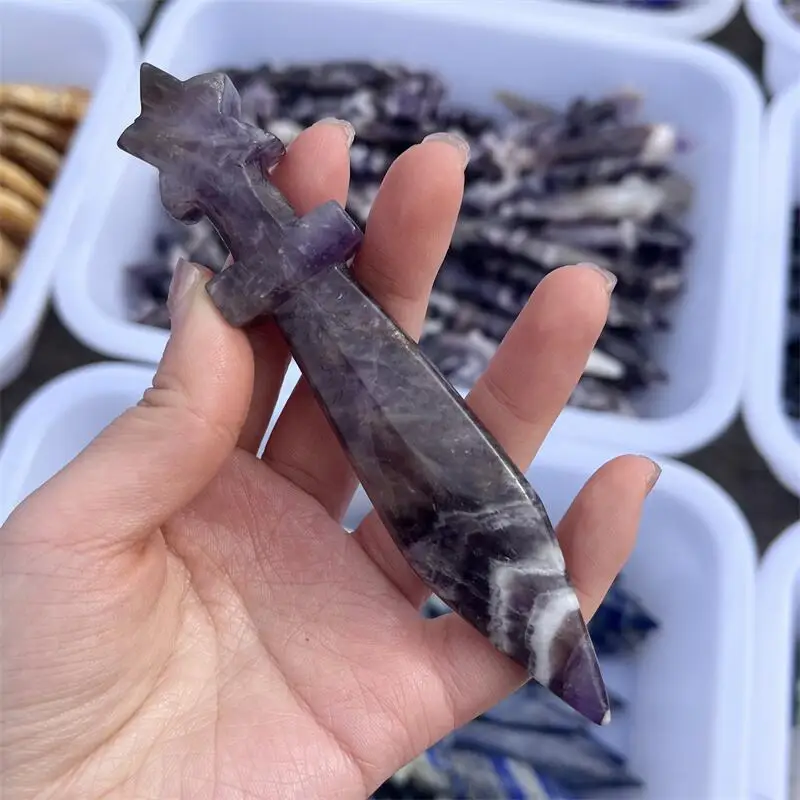 Natural Amethyst Dagger And Dart Carving Witchcraft Ornaments Home Decoration Accessories Room Decor Gift 1pcs