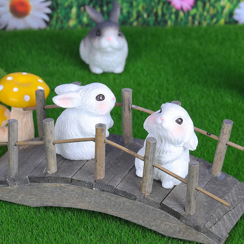 Mini Simulation Rabbit Figurine Bunny Car Desktop Ornament Micro Landscape Decoration Dollhouse Miniature Toy