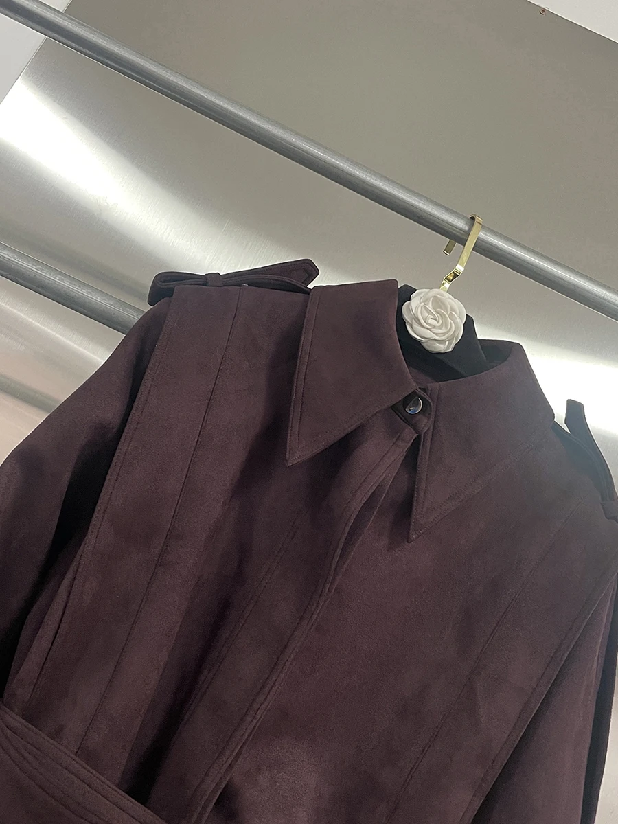 GALCAUR コーヒースプライスサッシュシックジャケット女性ラペル長袖ルーズヴィンテージストリートウェア女性のジャケット秋スタイルファッション