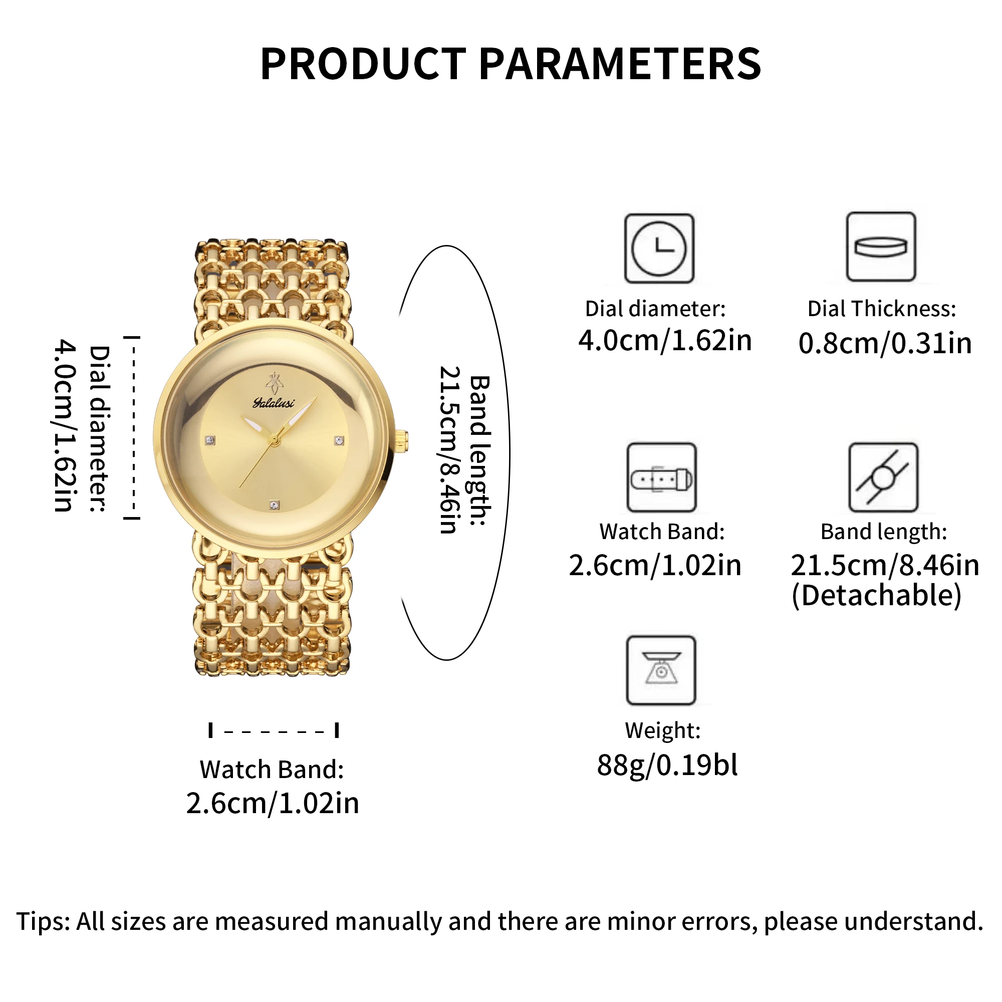 YaLaLuSi Brand Popular New Watches Round Gold Case Silver Dial Openworked Strap Luxury Fashion Style Ion Plating Giftbox