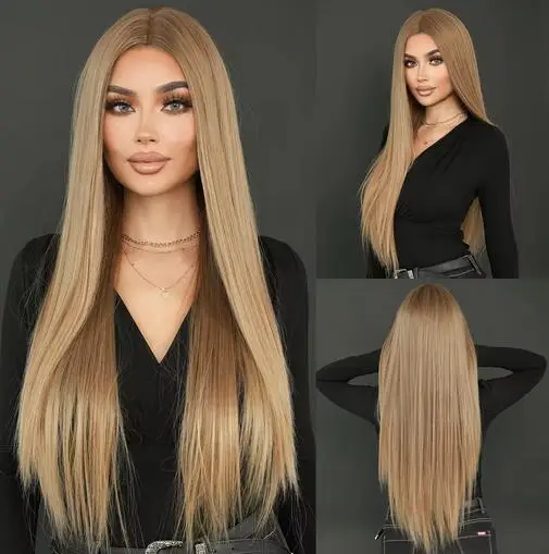 

Long Straight Cold Blonde ﻿Wig For Women Mid Split Wig Daily Use Party High Density Synthetic Heat Resistant Synthetic Wigs