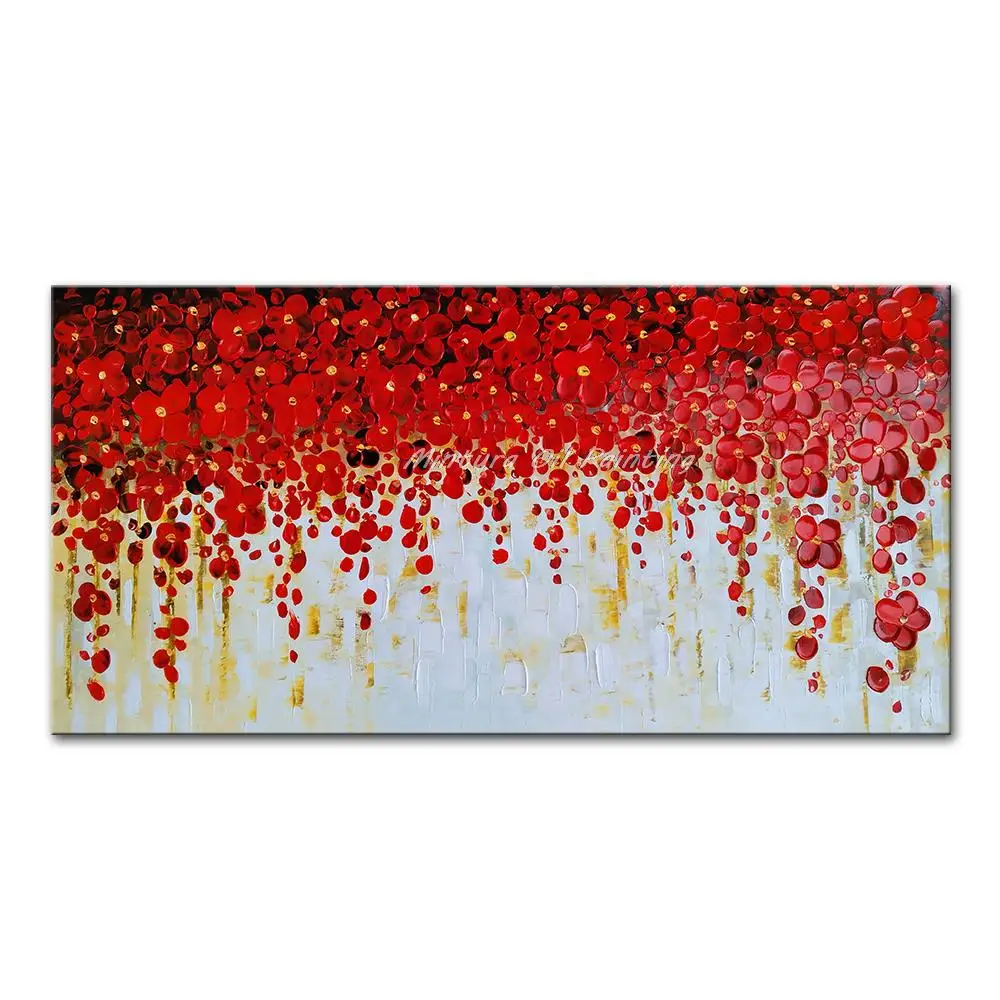 Mintura,Wall Picture for Living Room Handpainted Palette Knife Red Flower Oil Painting on Canvas,Modern Home Decor Abstract  Art