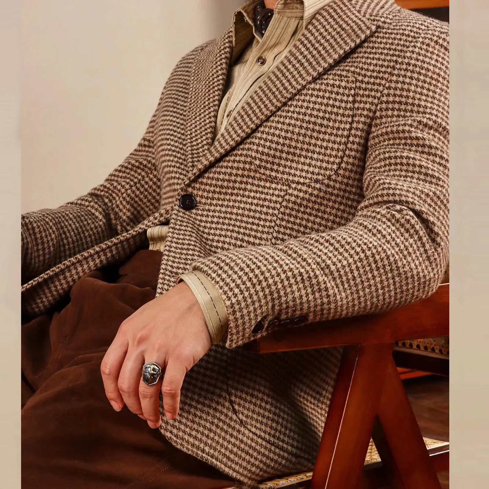 سترة بدلة رجالية ريترو على الطراز الإنجليزي سترة رجالية غير رسمية كبيرة الحجم بدلة صوف بريطانية شهم عصرية بدلة تويد هاوندزتوث