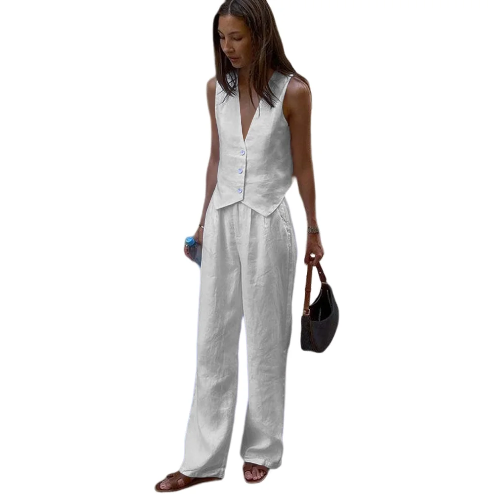 2-Piece Linen Suit for Parties Events and Casual Occasions, Vest and Pants, Custom Suit for Women