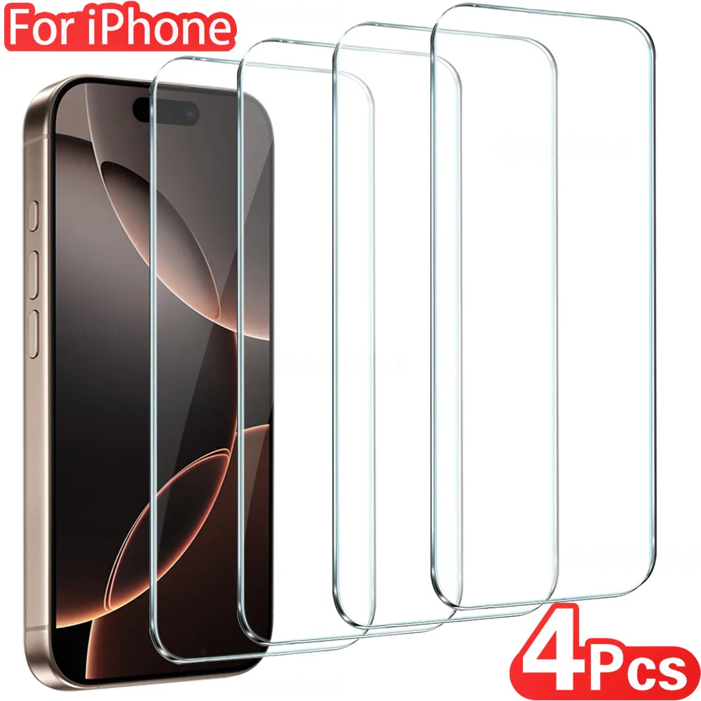 4Pcs Full Cover Tempered Glass For iPhone 16 15 14 13 12 11 Pro Max Mini Screen Protector For iPhone 7 8 Plus X XS Max XR Glass