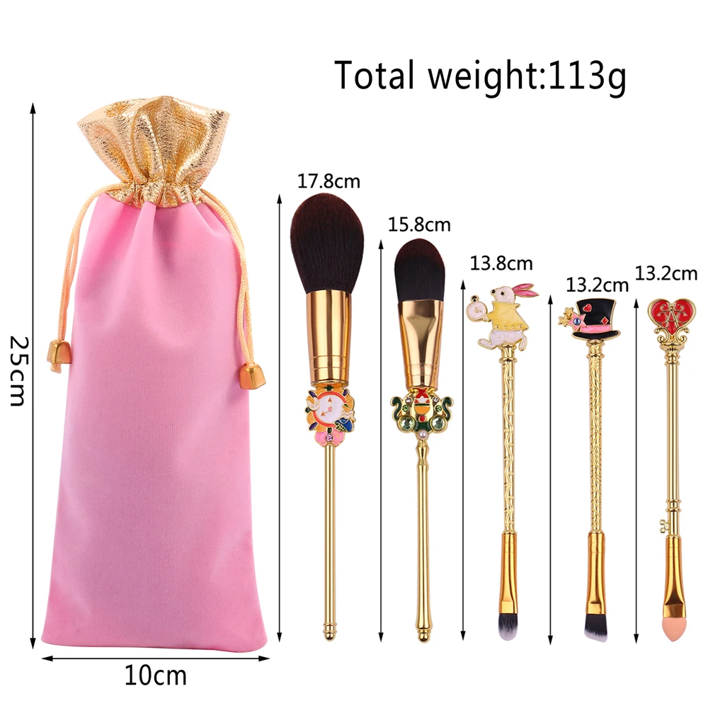 5pcs/Set Disney Alice in Wonderland Fashion Makeup Brushes Set White Rabbit Foundation Concealer Brushes Hot for Women Gifts