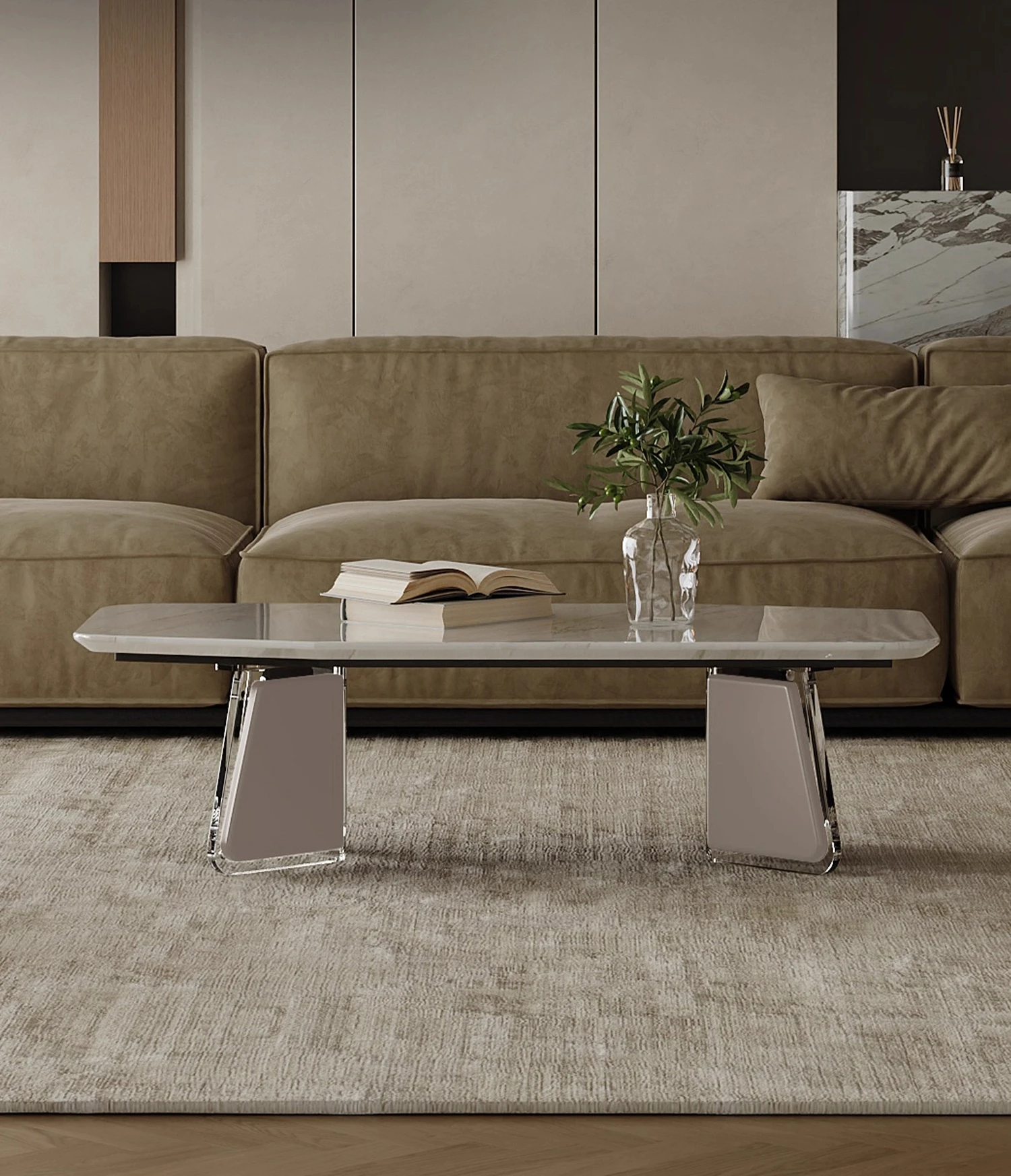 

Italian Minimalist Marble Coffee Table Irregular Acrylic Floating Living Room Modern Simple