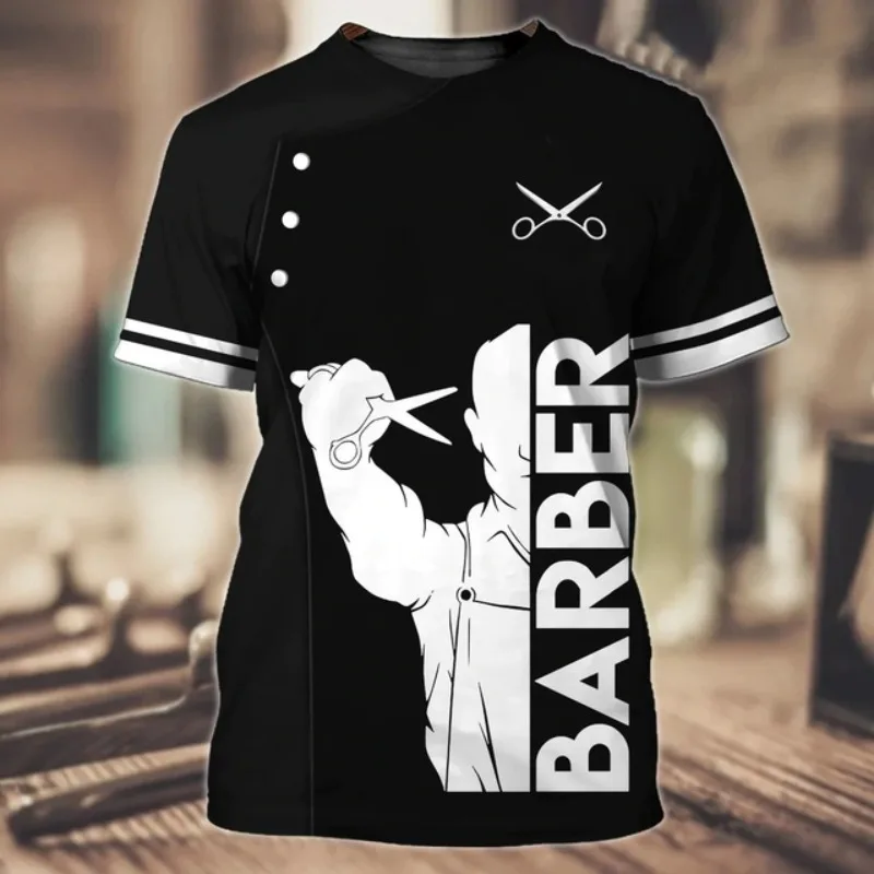 2023 Men\'s 3D Printing T-shirt Customized Barber Shop Work Suit Casual Short Sleeve Sweater Summer Fashion Sale