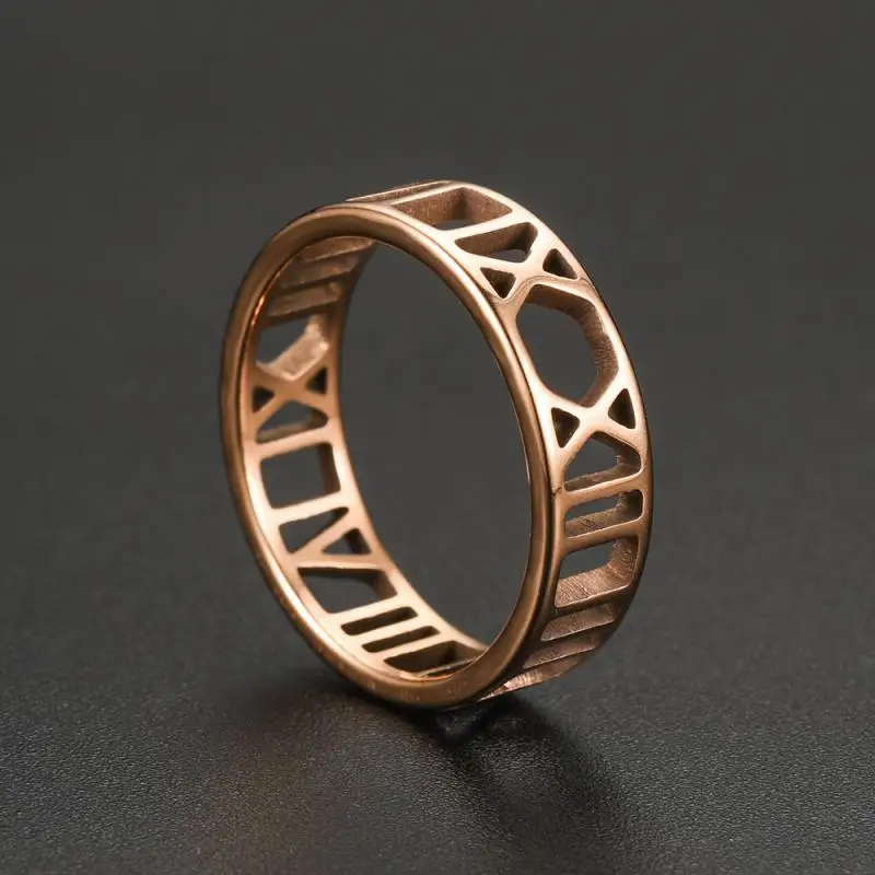 Vintage Punk Romeinse Cijfers Mannen Ringen 6Mm Eenvoudige Rvs Vinger Ringen Punk Gothic Trouwringen Titanium Paar Ring
