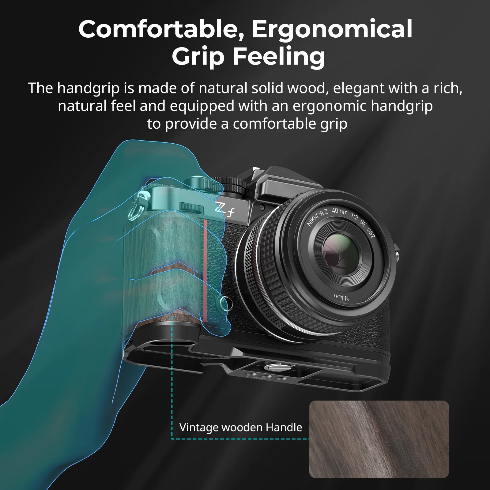 لوحة تثبيت على شكل حرف L من SmallRig Z f مع مقبض خشبي لنيكون Z f مع لوحة تحرير سريعة من Arca-Swiss لحوامل ثلاثية من النوع Arca 4801