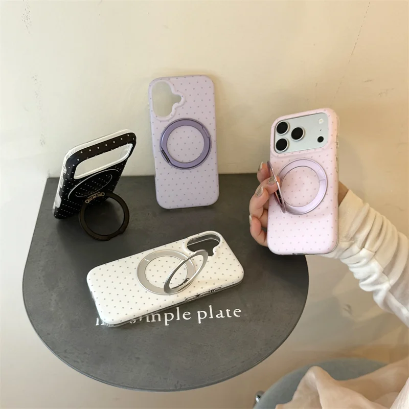 New 2026 Polka Dot Phone Case with Ring Stand for iPhone 15 16 17 Pro Max Shockproof Protective Cover fashion phone cases Iphone