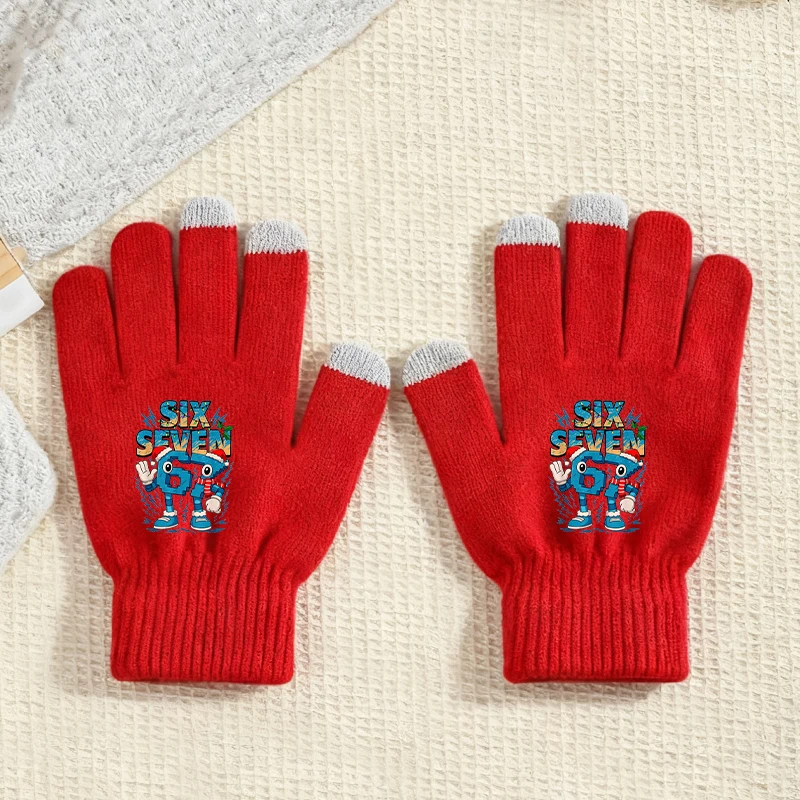 Steal A Brainrot Man Glove Cute Anime Print Boy Outdoor Non-slip Street Casual Finger Winter Warm Knit Glove Kid Party Game Gift