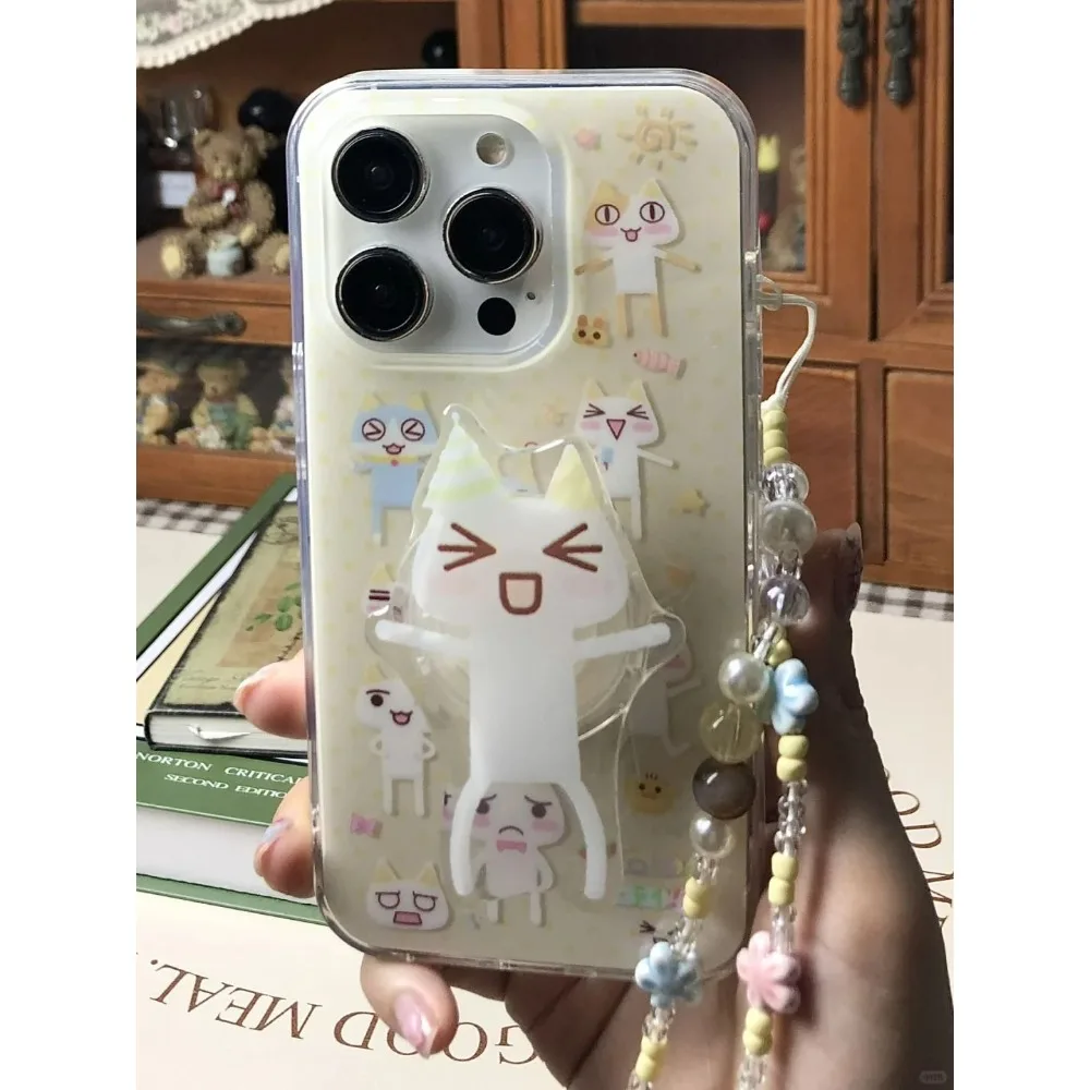 Cartoon Polka-dot cute toro Inoue cat suitable for iPhone16PROMAX mobile phone case iPhone14 new 15 soft shell 13/12 bracket