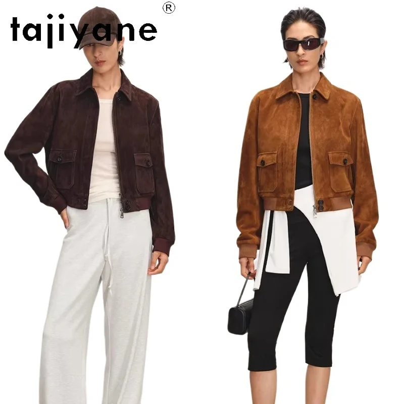 

TAJIYANE 100% Real Sheepskin Jackets Woman Retro Short Coats Suede Geniune Leather Jacket New Spring Women Clothes 2026 дубленка