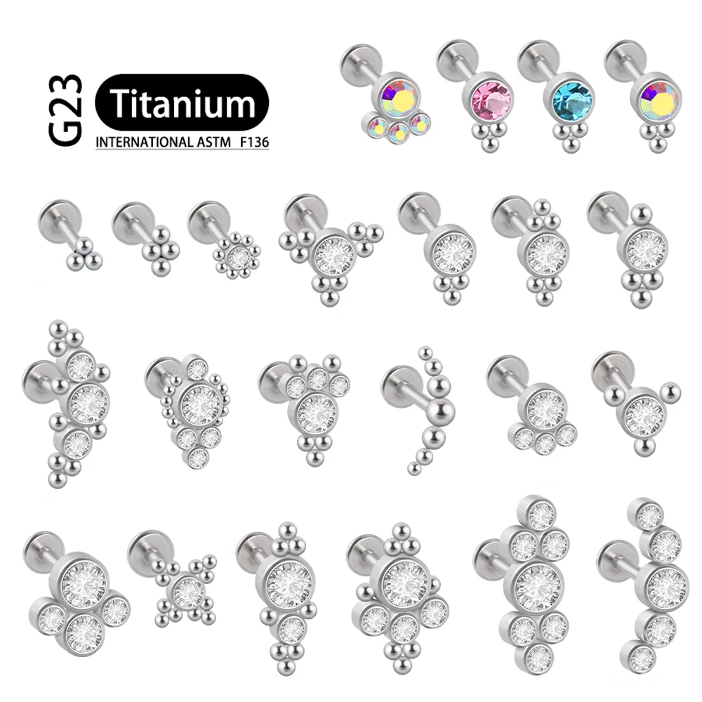 MVJK ASTM F136 Titanium Opal Zircon Ear Stud Labret Stud Lip Ring Cartilage Helix Lobe Conch Earrings Body Piercing Jewelry