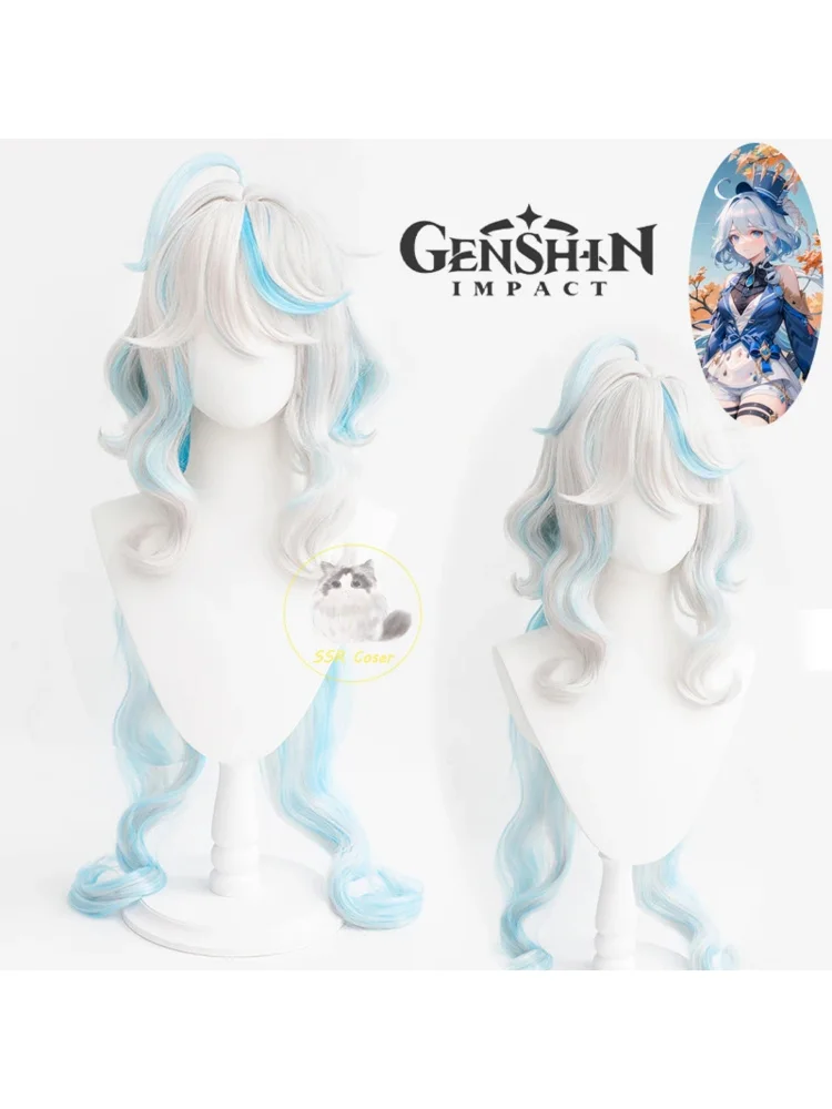 جديد ❤ 2025 جينشين تأثير Focalors Furina فضي أبيض أزرق شعر مستعار أنيمي تأثيري الباروكات مقاومة للحرارة S ☆ ☆ ☆