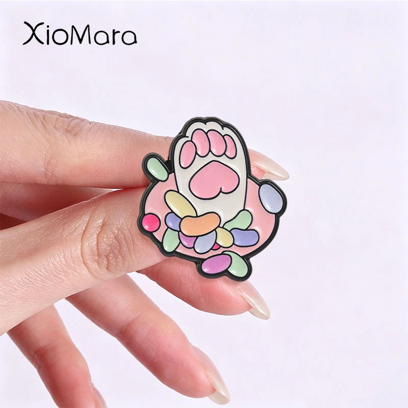 Cute Cat Paw Candy Badge Colorful Cartoon Pet Claw Enamel Pins Fashion Lapel Brooches Backpack Cloth Jewelry Gift for Friends