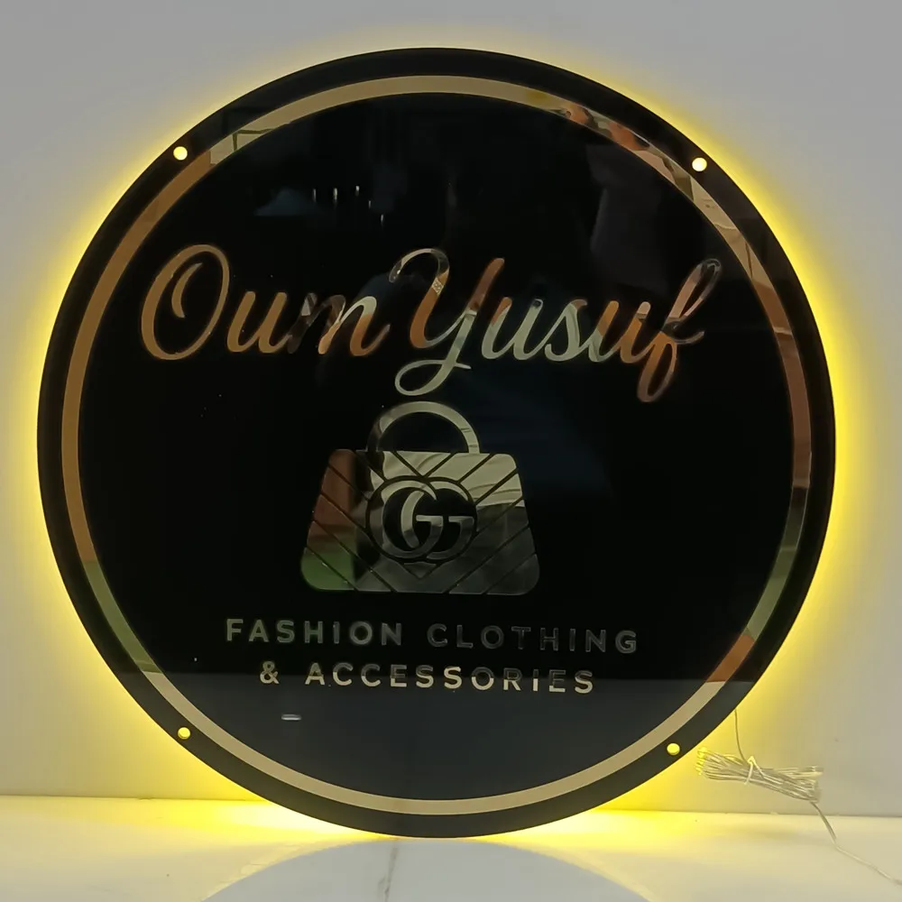 

Customized Gold Acrylic Mirror Sign 3D LED Backlit Salon Business Logo Wall Decor for Hair Beauty Studio