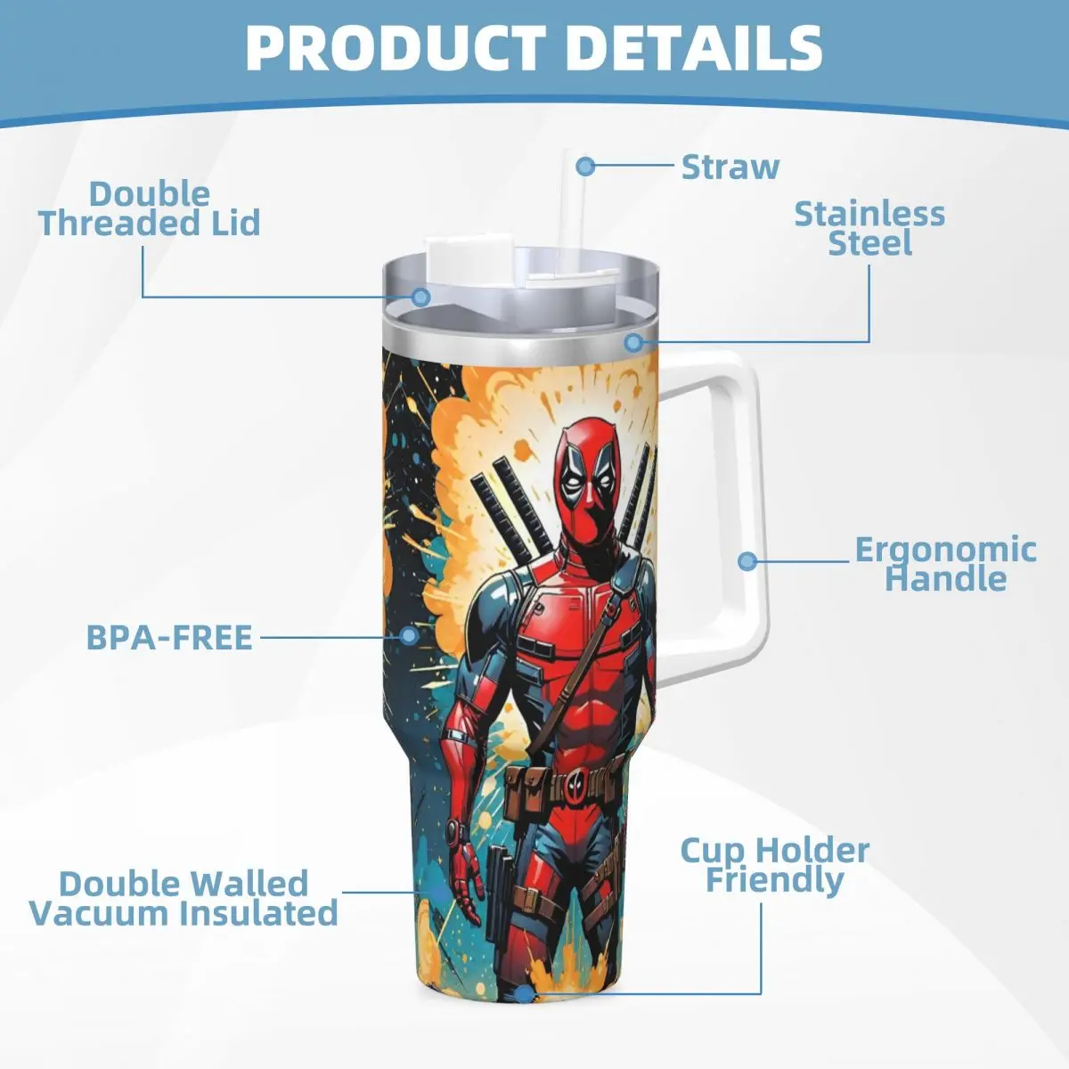 Marvel Deadpool & Wolverine Stainless Steel Tumbler Travel Car Mugs 40oz Coffee Mug Insulated Cold Drink Milk Tea Water Bottle image 4